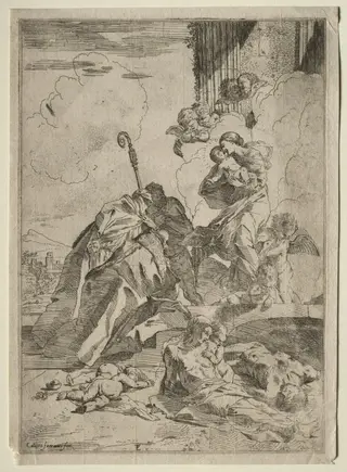 Three  Lucchese Saints interceding with the Virgin for the Victims of the plague, by Pietro Testa, 1630