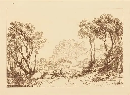 The Castle Above the Meadows, by Joseph Mallord William Turner, ink, 1808
