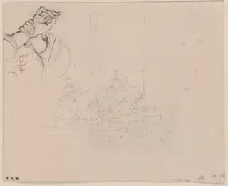 Clasped hands, and a sketch of Chinese figures, by George Chinnery, 8