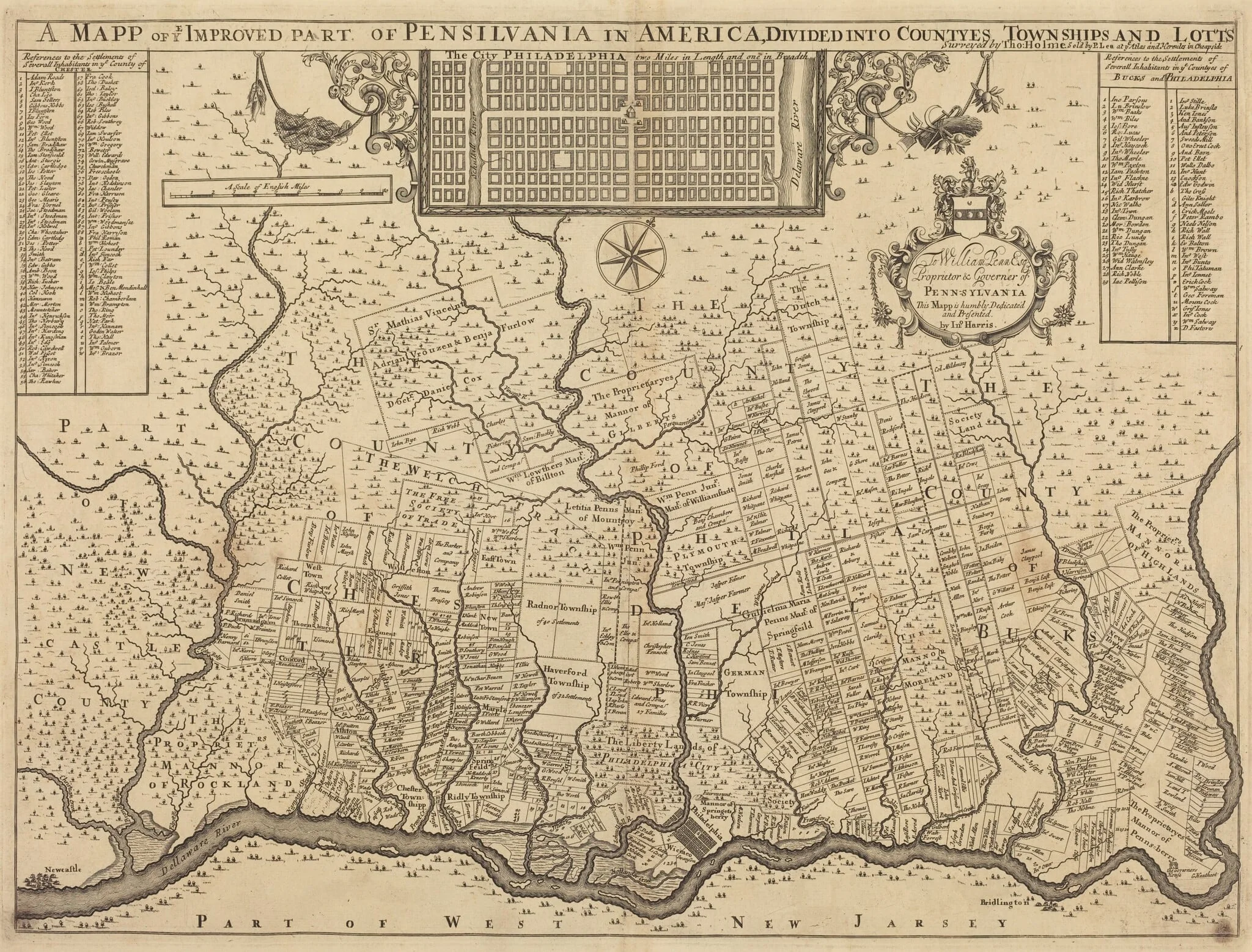 A mapp of ye improved part of Pensilvania in America, divided into countyes, townships and lotts, detail
