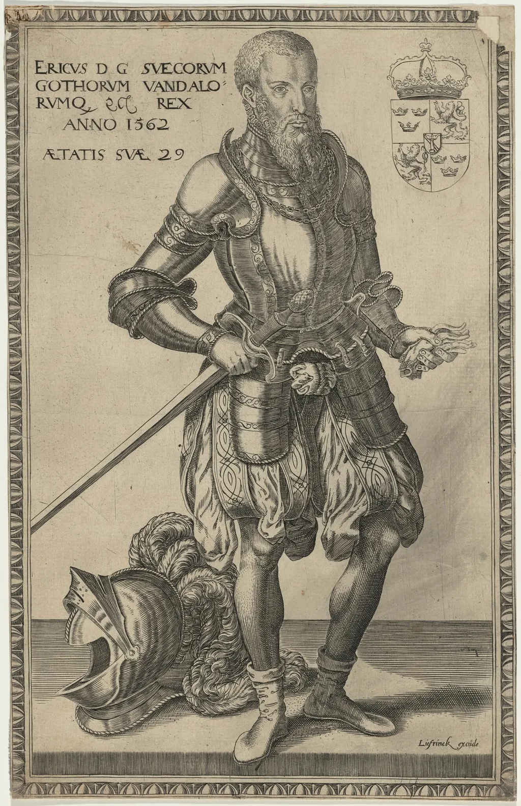 Eric XIV, King of Sweden, by Frans Huys, ink, 1542