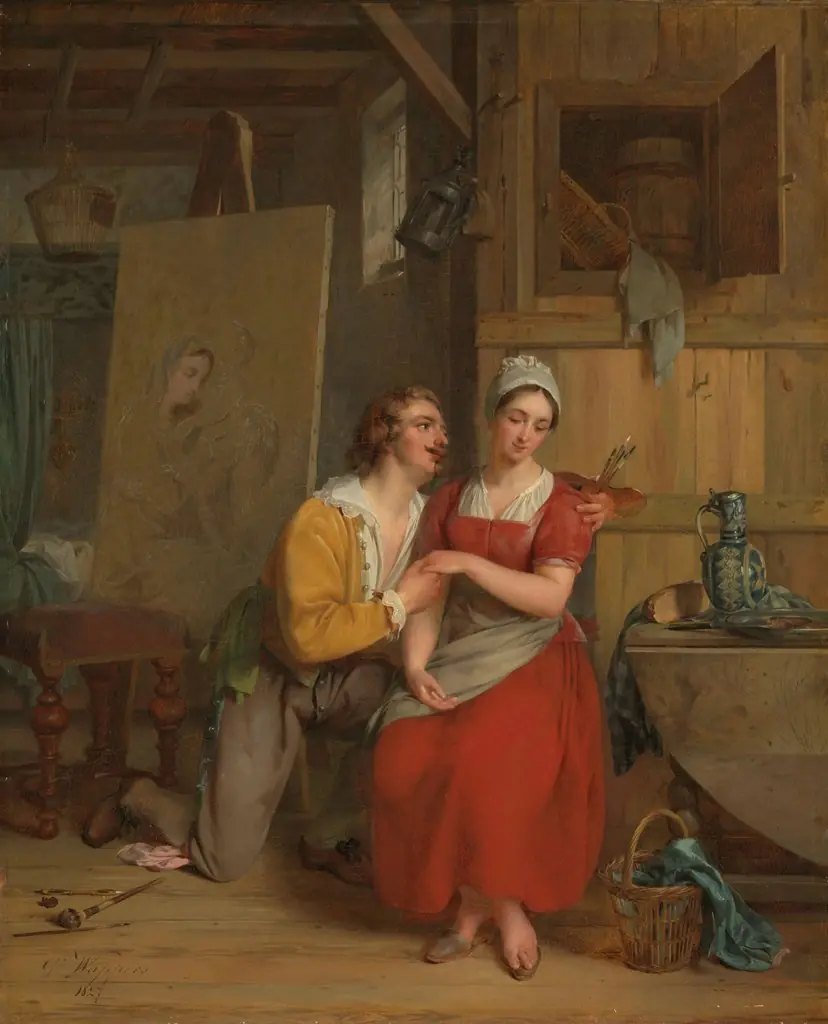 Anthony van Dyck in Love with his Model, by Égide Charles Gustave Wappers, oil, 1827