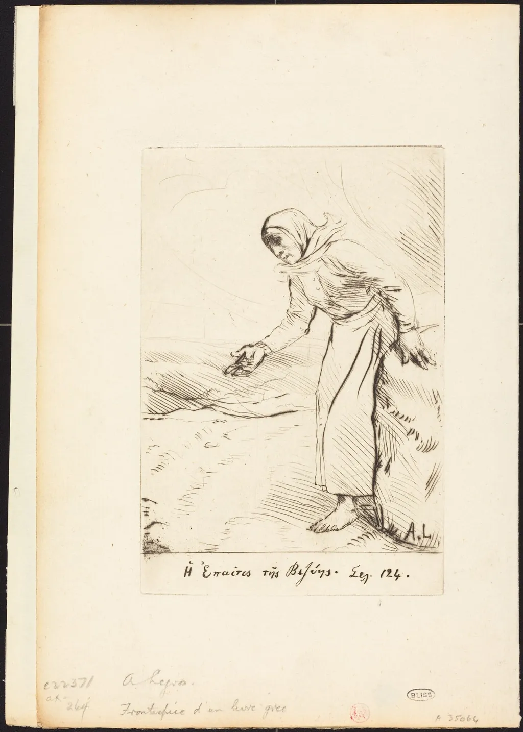 Frontispiece (The Beggar Woman of Veze), by Alphonse Legros, ink, 1874