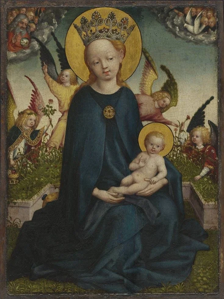 Mary with the Christ-child next to a plant trough, detail