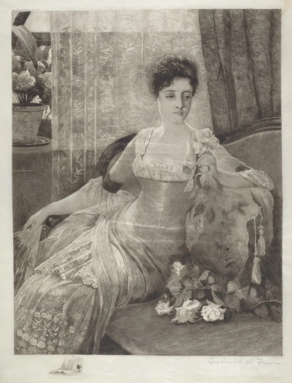 Untitled (Girl on a Couch), by Frederick W. Freer, ink, 1888