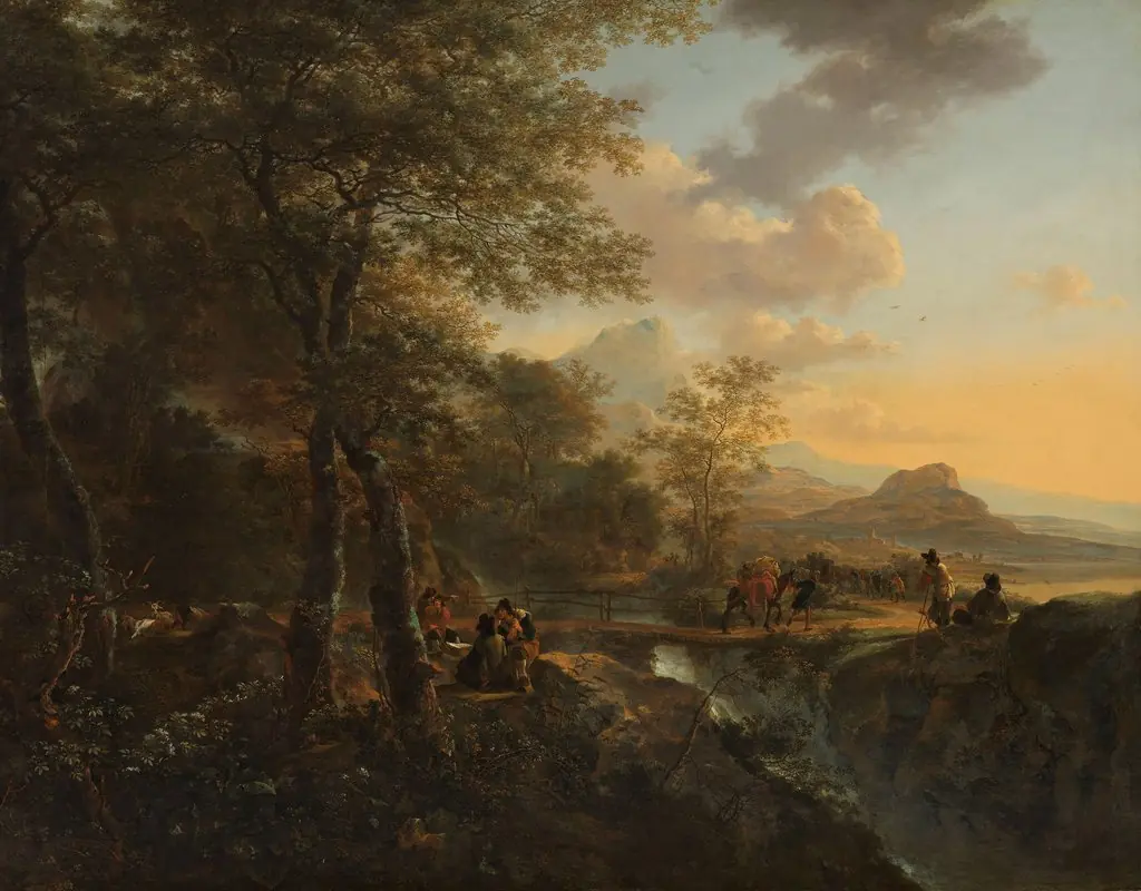 Italian Landscape with a Draughtsman, by Jan Both, oil, 1650