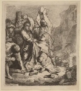 The Stoning of Saint Stephen, by Rembrandt van Rijn, ink, 1635