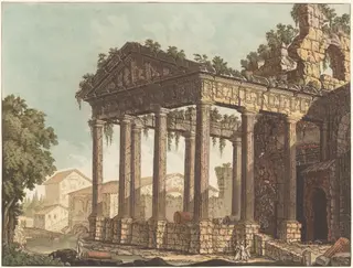 The Temple of Hercules at Cori, by Johann Gottlieb Prestel, ink, 1784