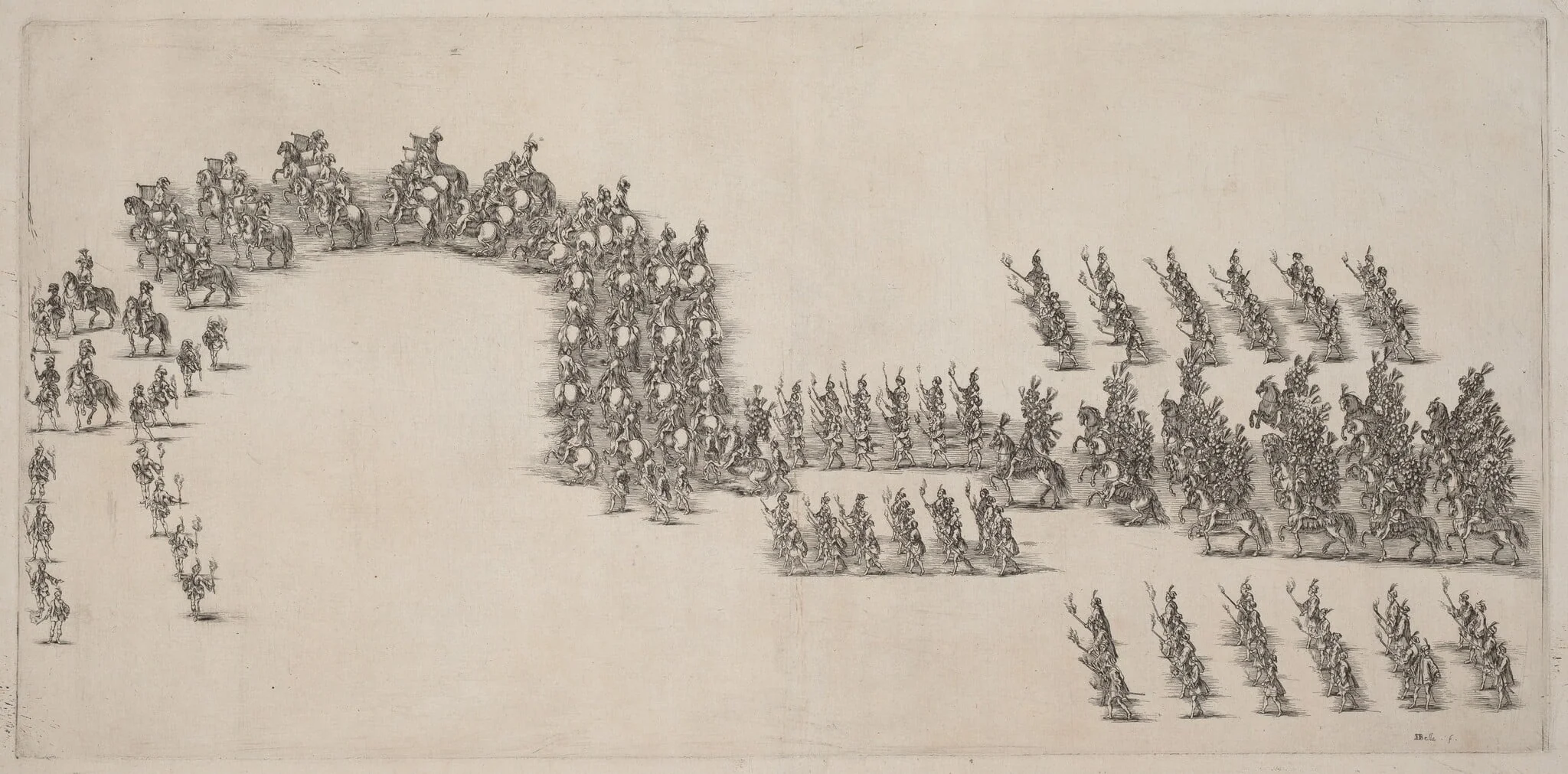 A Procession of Sixty Cavaliers and Torch Bearers, detail