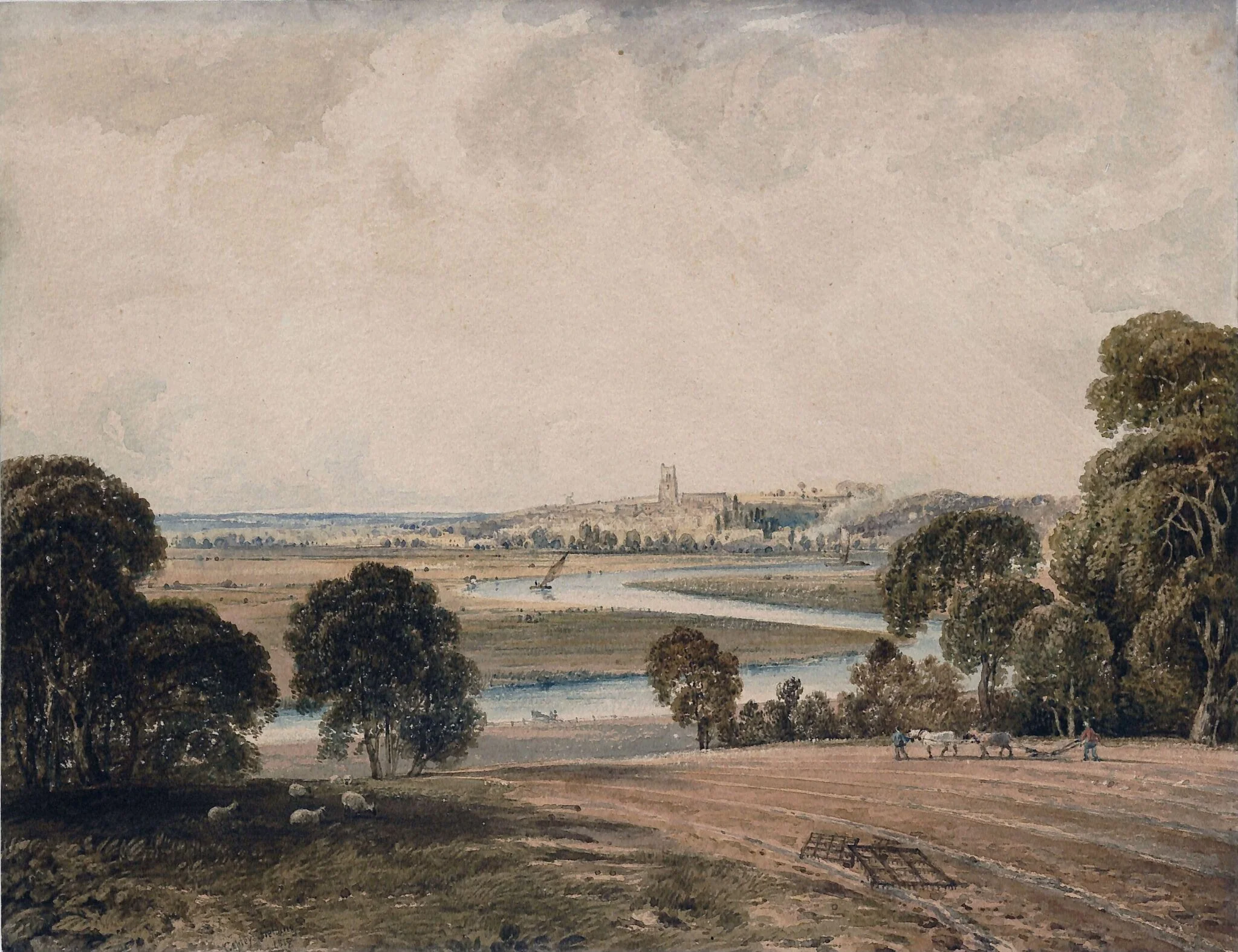 Landscape with winding river, detail
