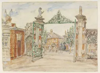 The Gateway, Boston Manor Park, Brentford., by Archibald Standish Hartrick, watercolor, 1940