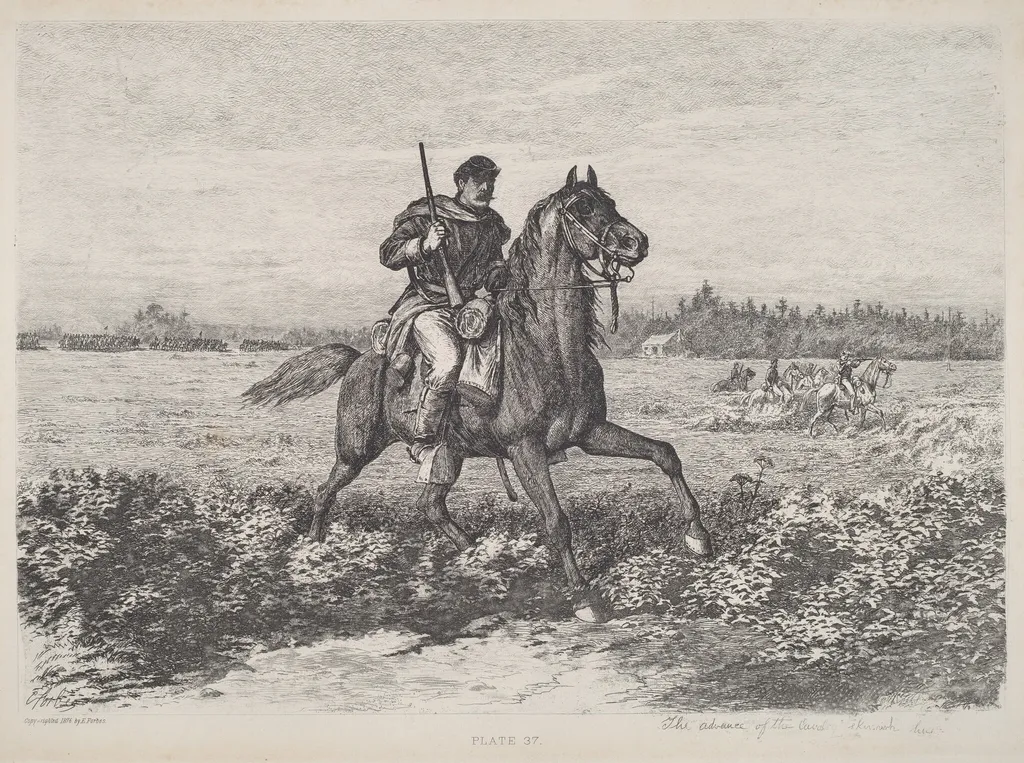 The Advance of the Cavalry, by Edwin Forbes, ink, 1876