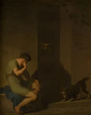 Tibullus Lamenting outside the Door of his Beloved, by Nicolai Abildgaard, oil, 1808