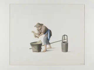 Man Selling Salted Cabbage, by Puqua, paint, 1790