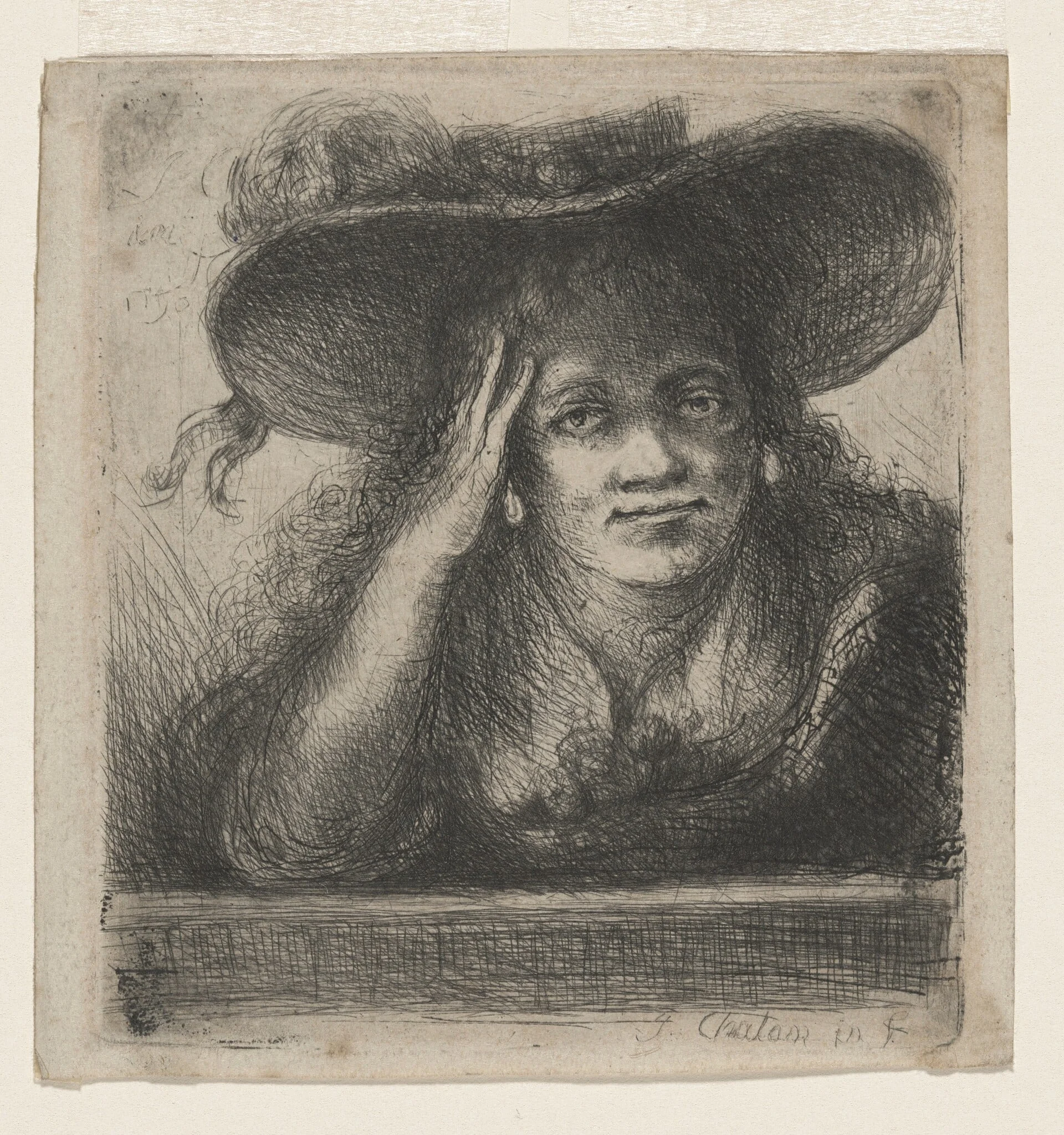 Portrait of a Woman with Wide Brim Hat, detail