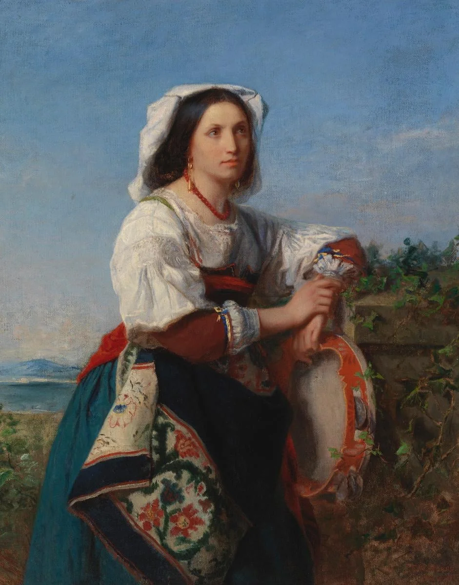 Italialainen tamburiininsoittajatar, detail