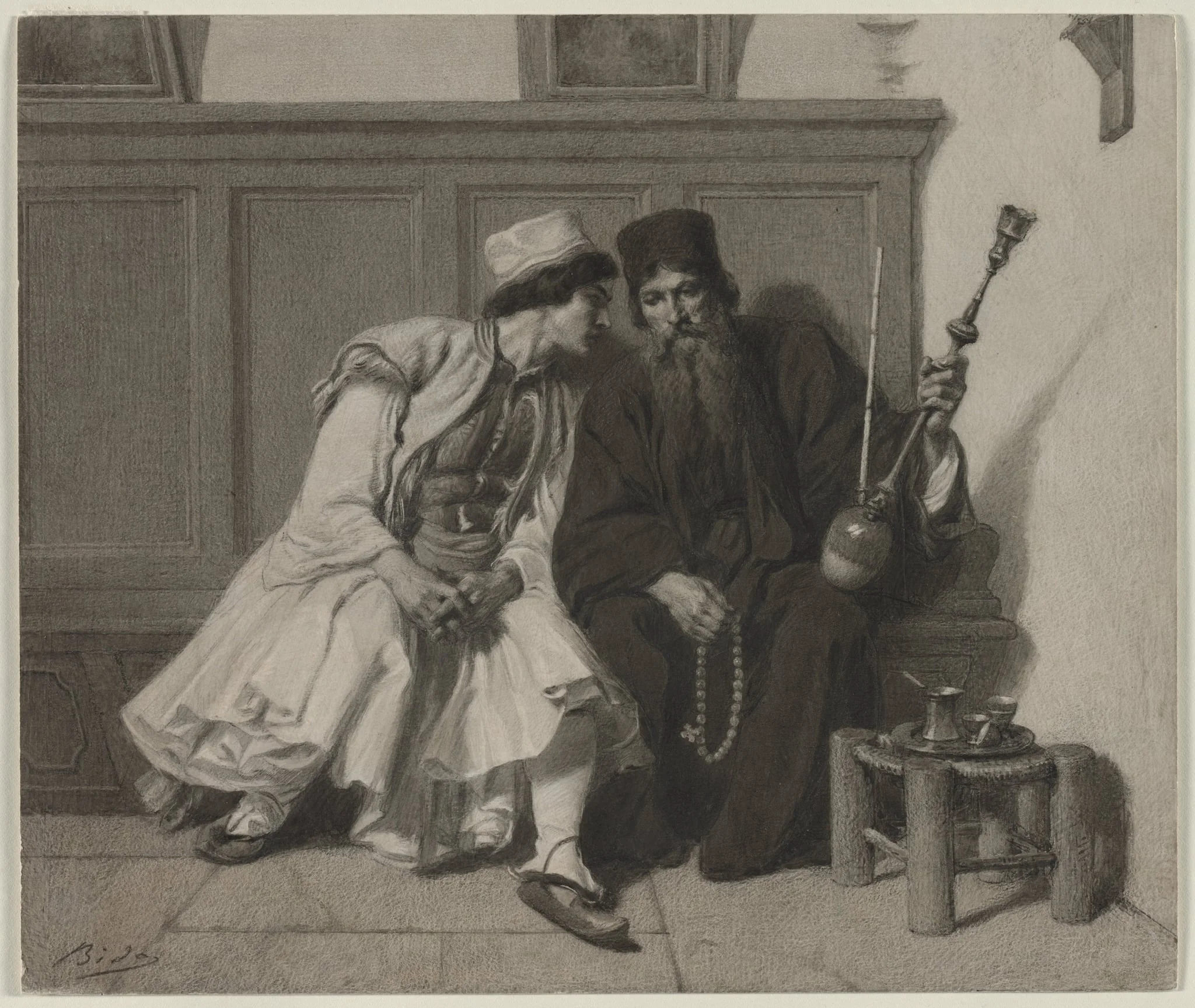 Young Greek Man in Conversation with a Priest, detail