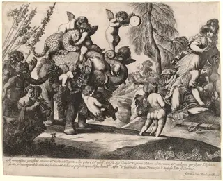 Bacchus with Diana and Minerva, by Pierre Brebiette, ink, 1624