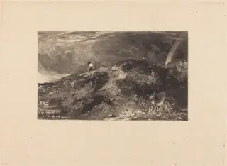 Hampstead Heath, with St. Paul's in the Distance (Vignette), by David Lucas, ink, 1830