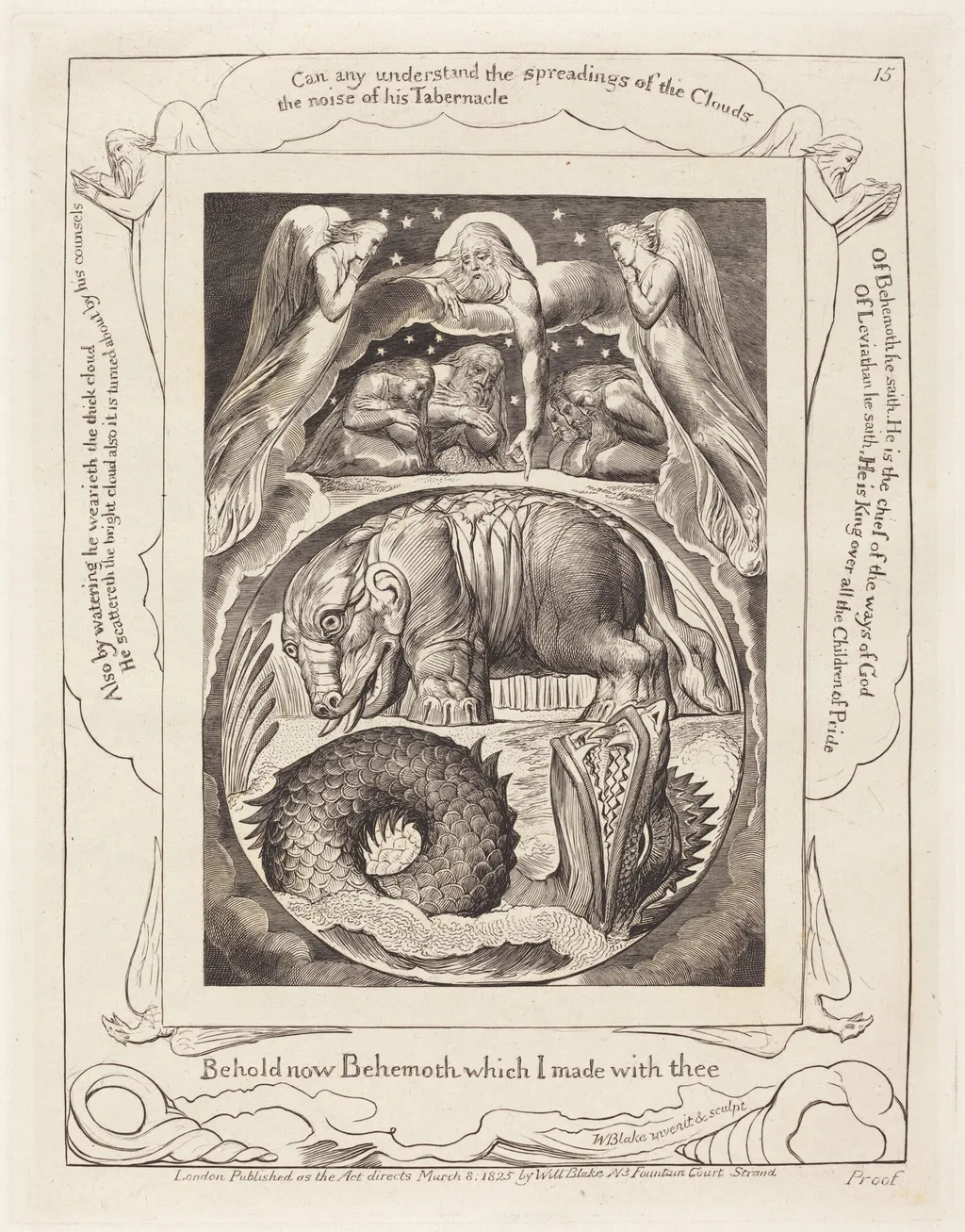Behemoth and Leviathan, by William Blake, ink, 1825