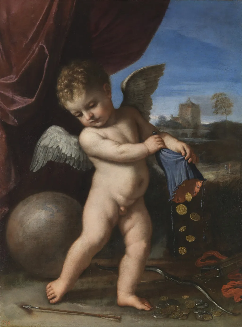 Cupid spurning riches, by Guercino, oil, 1654