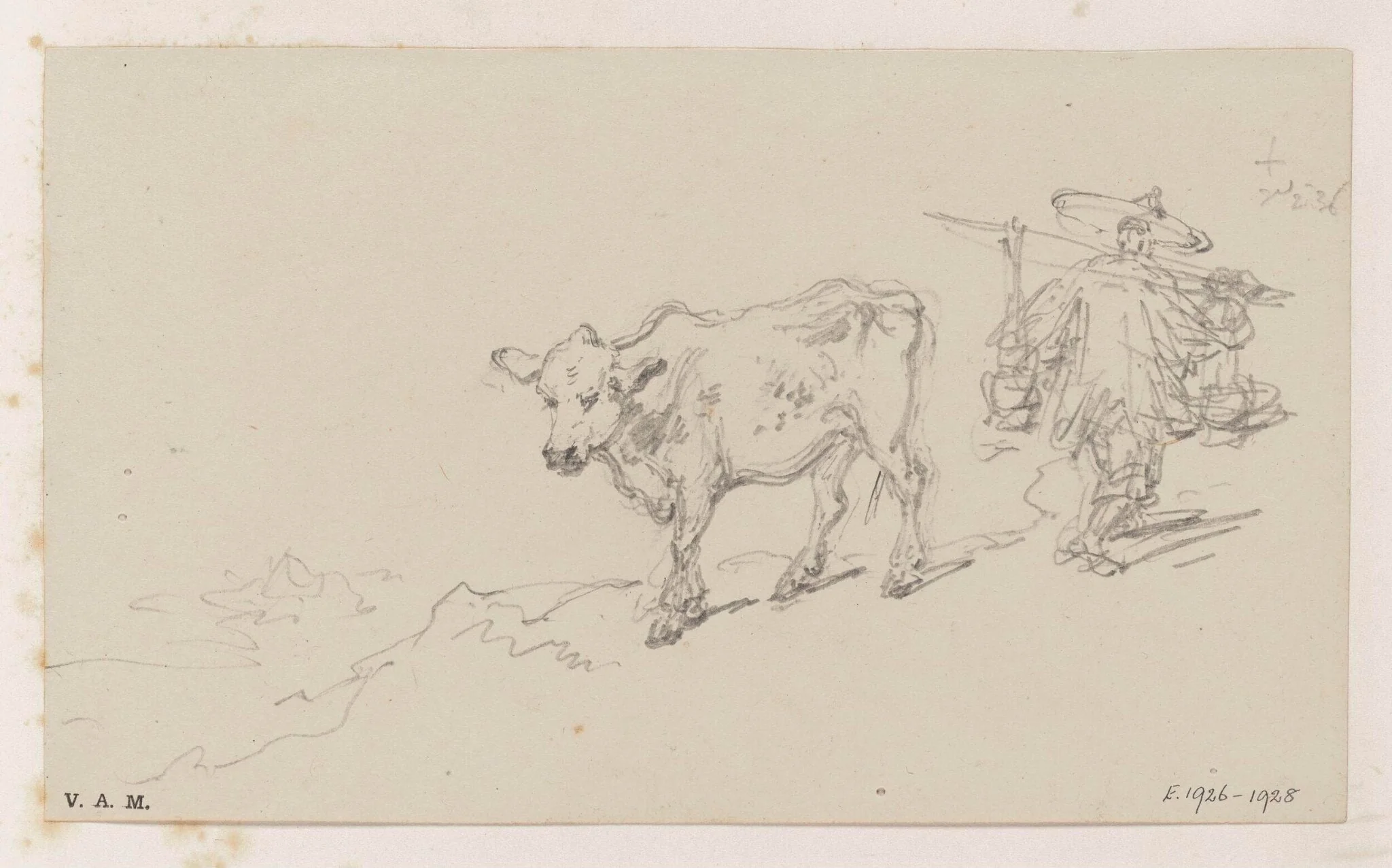 A Chinese porter and a cow, detail