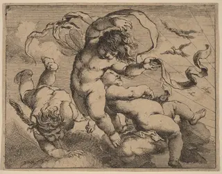 Three Flying Putti, by Cornelis Schut I, ink, 1626