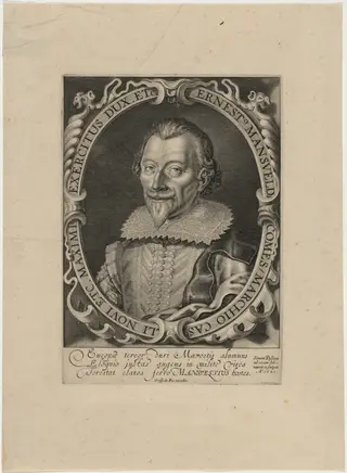 Ernest, Count of Mansfeld, by Simon van de Passe, ink, 1623