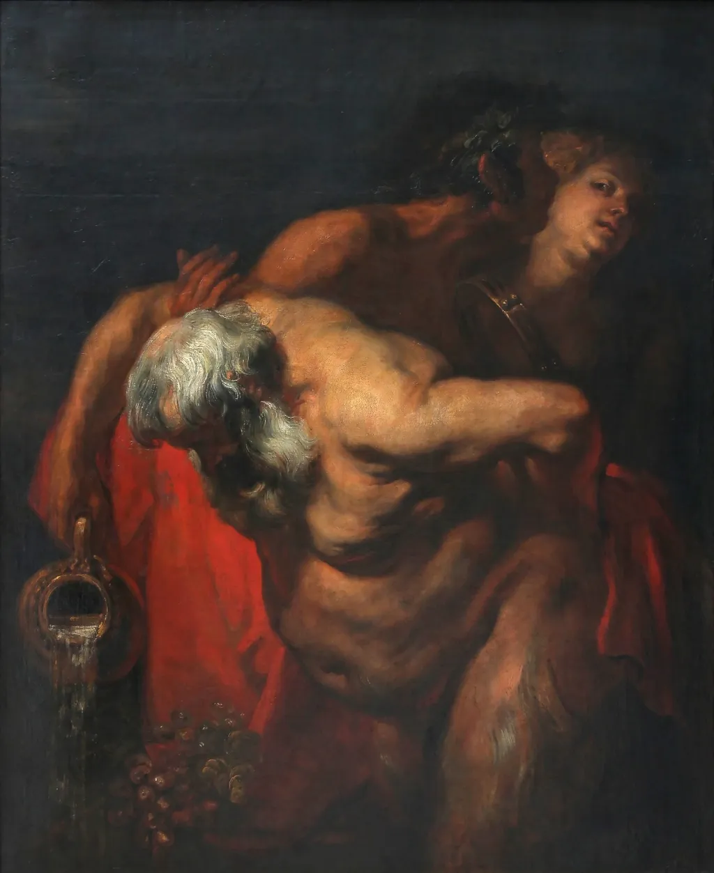 Drunken Silenus, supported by two bacchantes, by Anthony van Dyck, oil, 1620