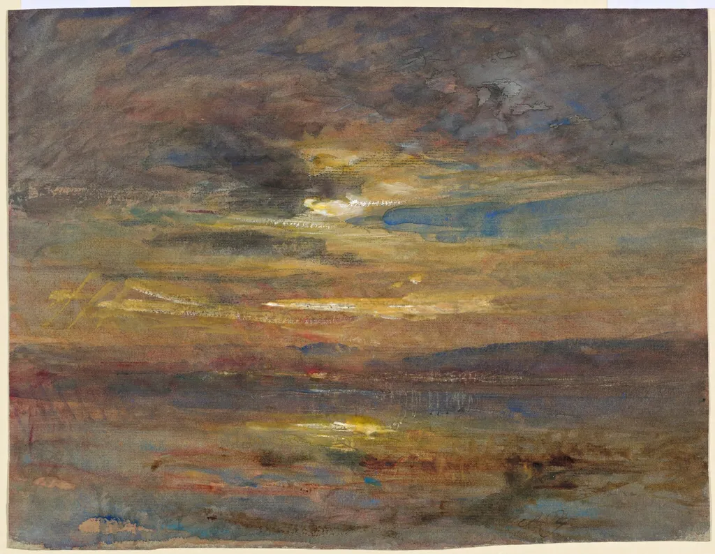 Sunset over a Pond, by François-Auguste Ravier, watercolor, 1880