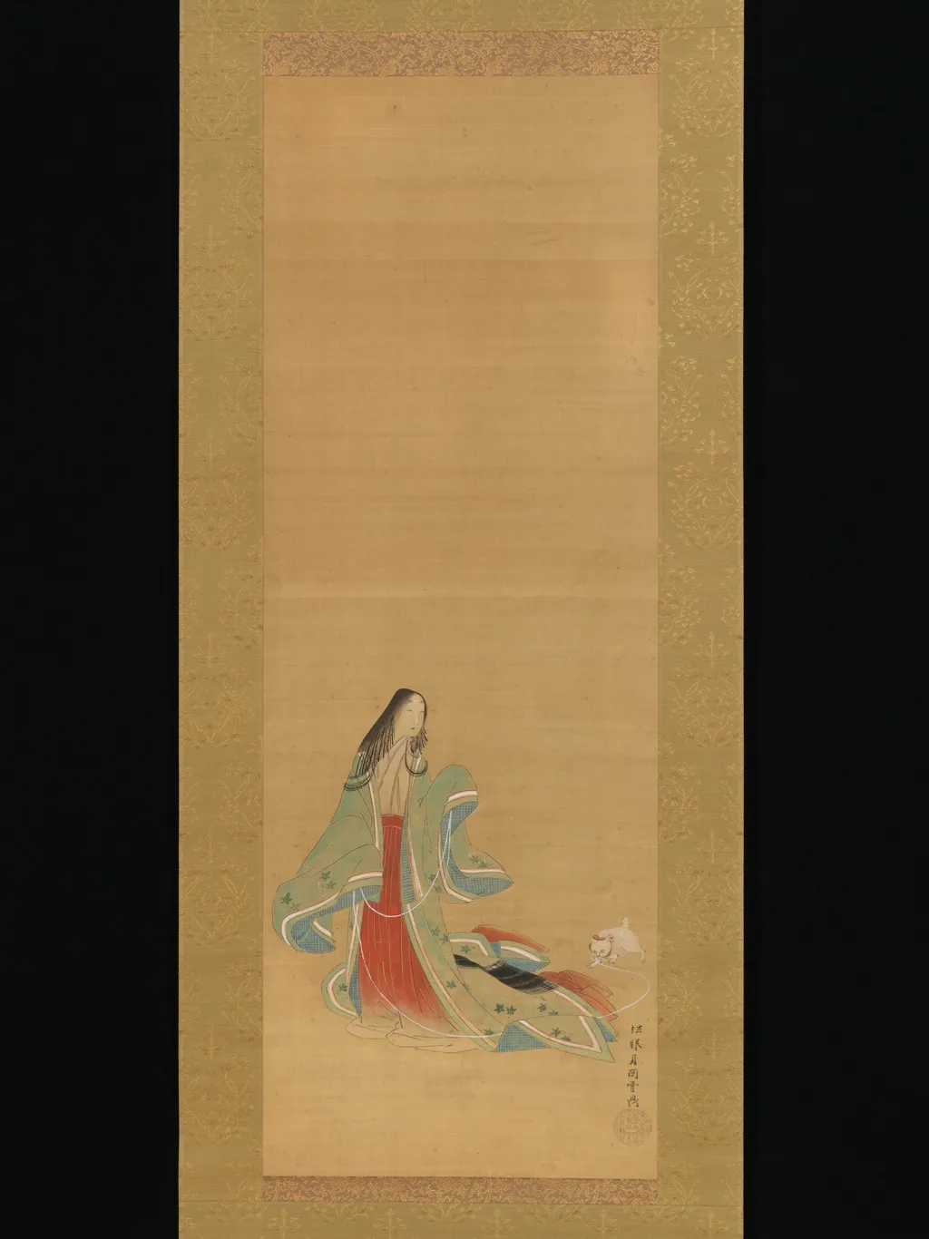 The Third Princess with her Cat, from the "New Herbs I" (Wakana I) chapter The Tale of Genji (Genji monogatari}, by Tsukioka Settei, unspecified, 1749