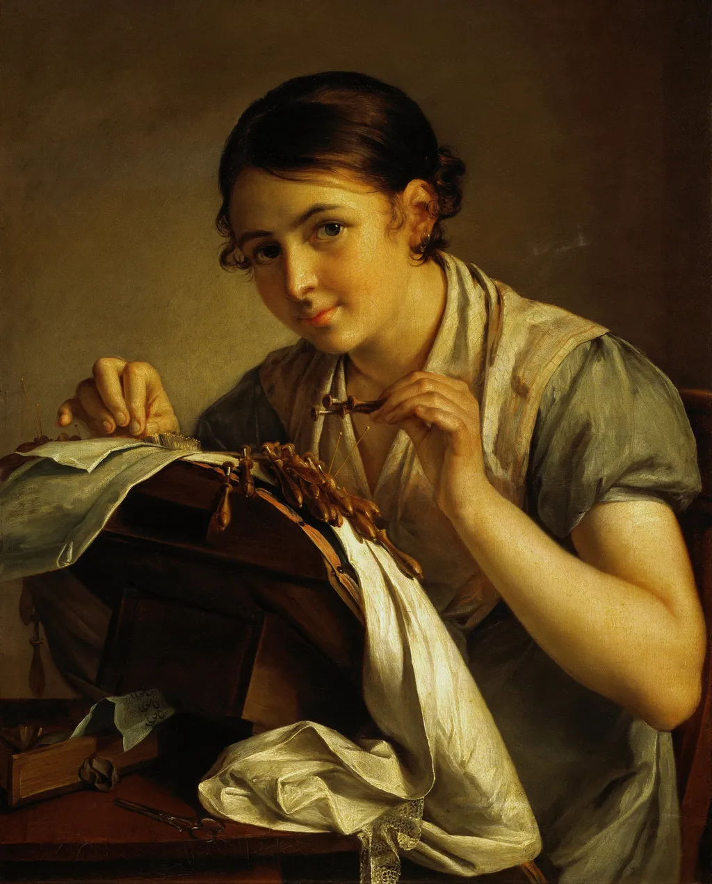 Lace-maker, by Vasily Andreevich Tropinin, oil, 1823