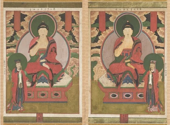 First and Second of the Buddhas of the Seven Stars of the Big Dipper (Chilseong Yeorae): Uneui Tongjeung Yeorae with Tamlang Seongun, detail