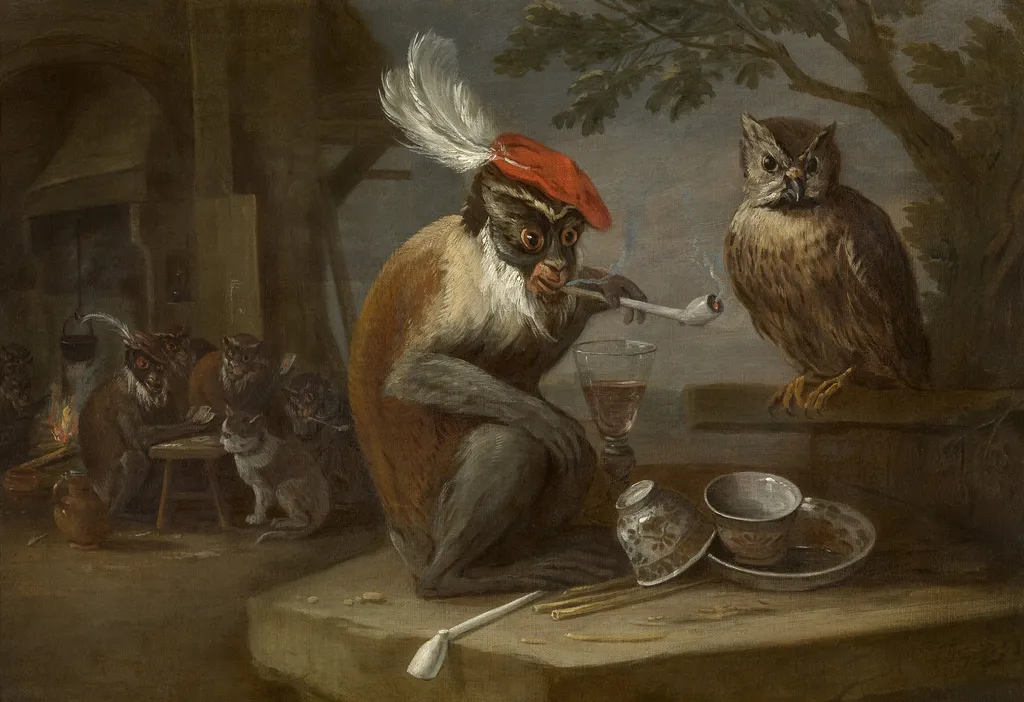 Monkey Trick, by David Teniers the Younger, oil, 1650