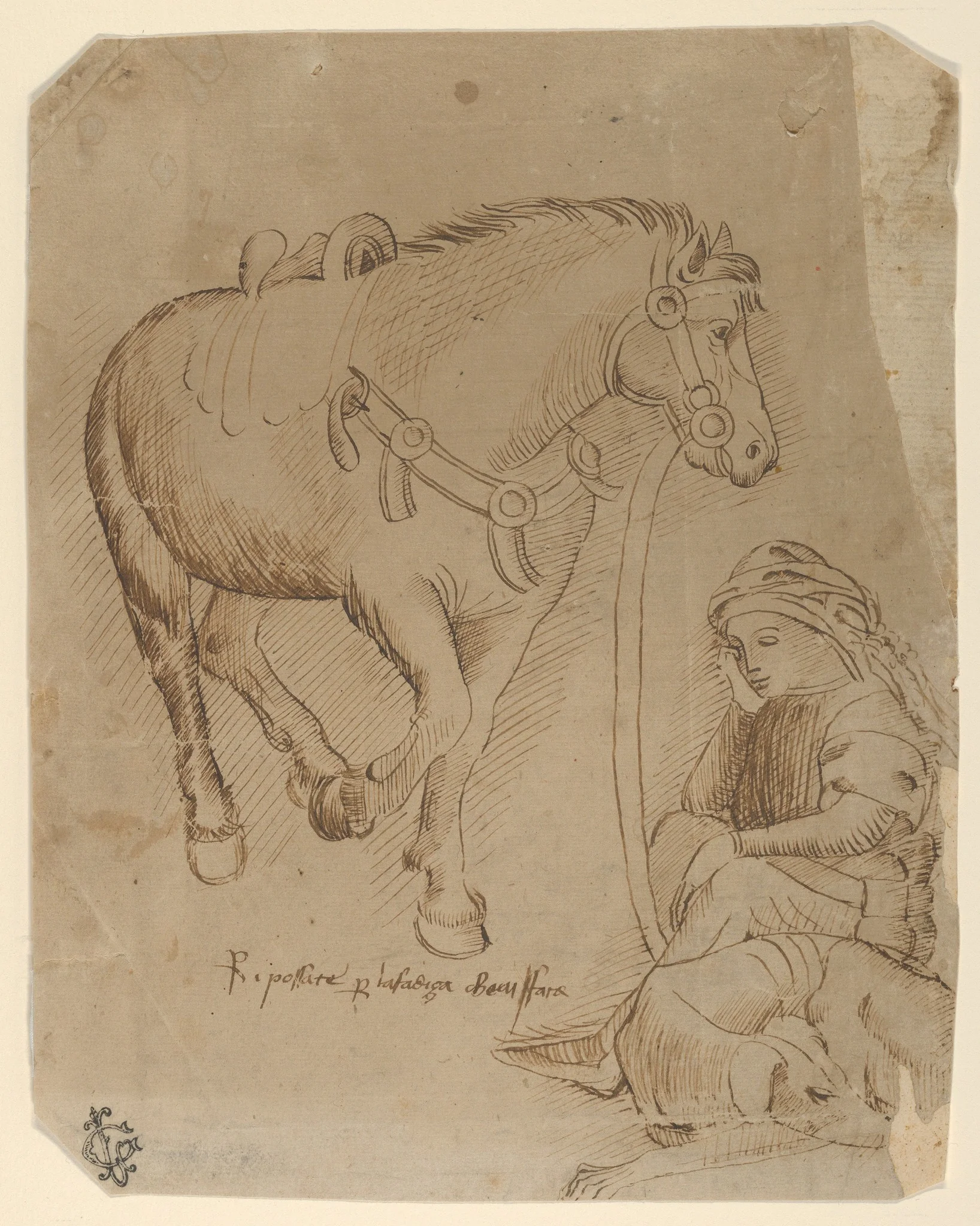 A Man Asleep Alongside a Dog and a Horse, detail