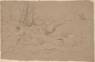 Bayswater, Clearing the Ground between Queen's Road and Porchester Terrace, by John Linnell, chalk, 1830