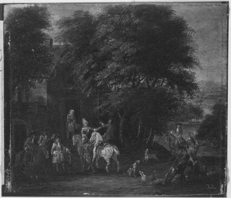 Jagdgesellschaft vor der Schenke, detail