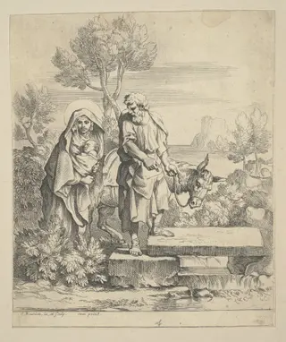 Flight into Egypt, by Sébastien Bourdon, ink, 1654