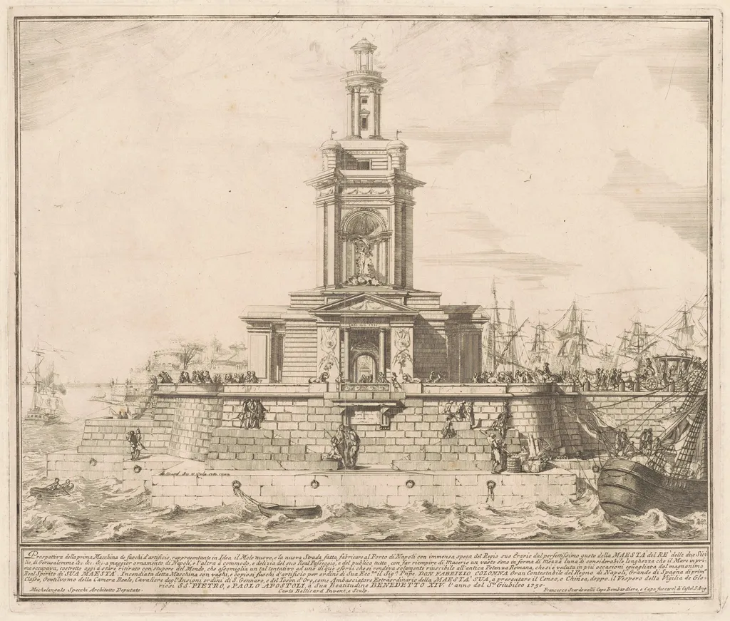 The Prima Macchina for the Chinea of 1750: The New Pier of Naples, by Jérôme Charles Bellicard, ink, 1750