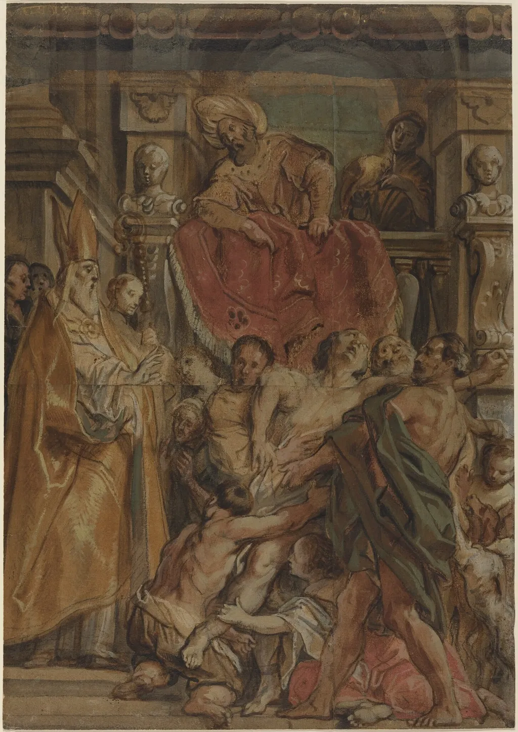 Saint Martin of Tours Healing the Servant of Tetrodius, by Jacob Jordaens, chalk, 1630