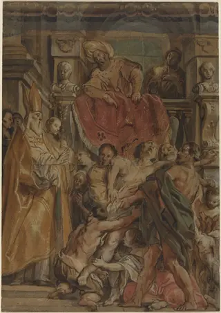 Saint Martin of Tours Healing the Servant of Tetrodius, by Jacob Jordaens, chalk, 1630