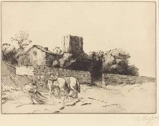 Rectory Wall (Le mur du presbytere), by Alphonse Legros, ink, 1874
