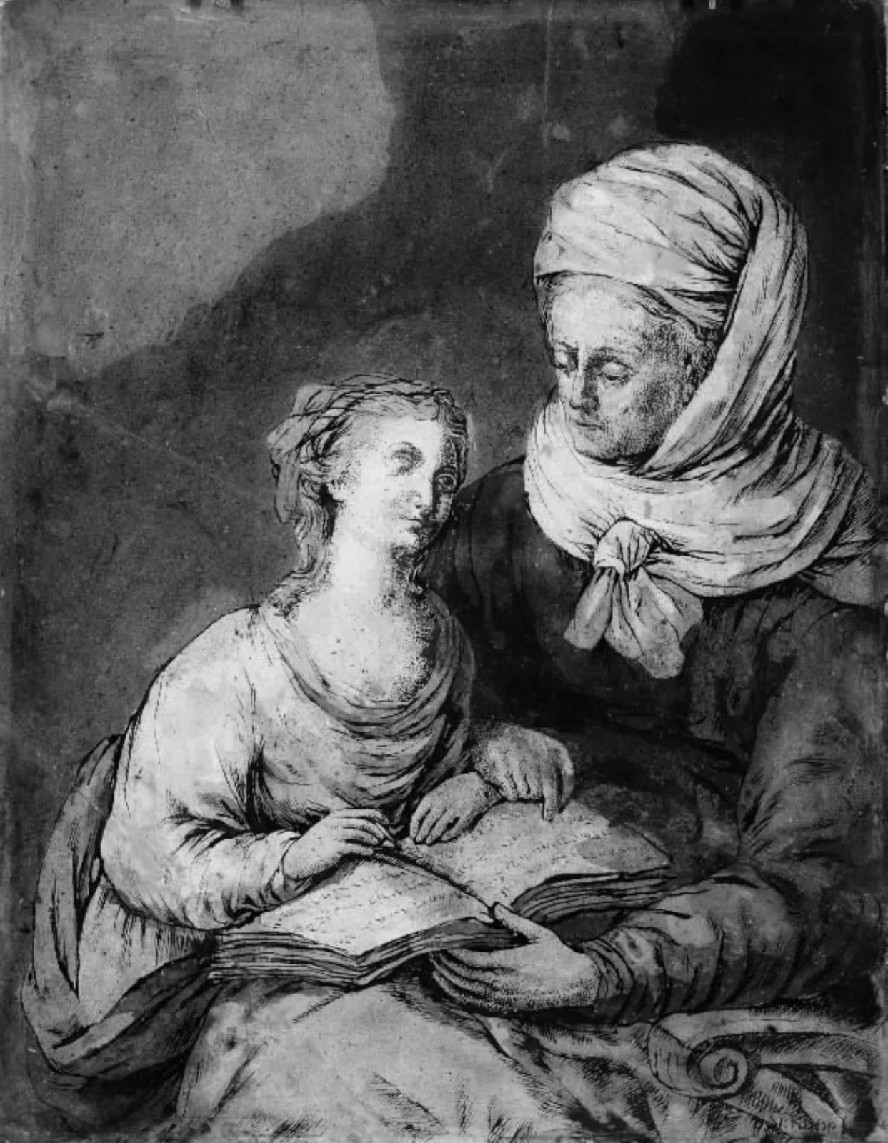 A Mother Teaching her Daughter to Read, detail