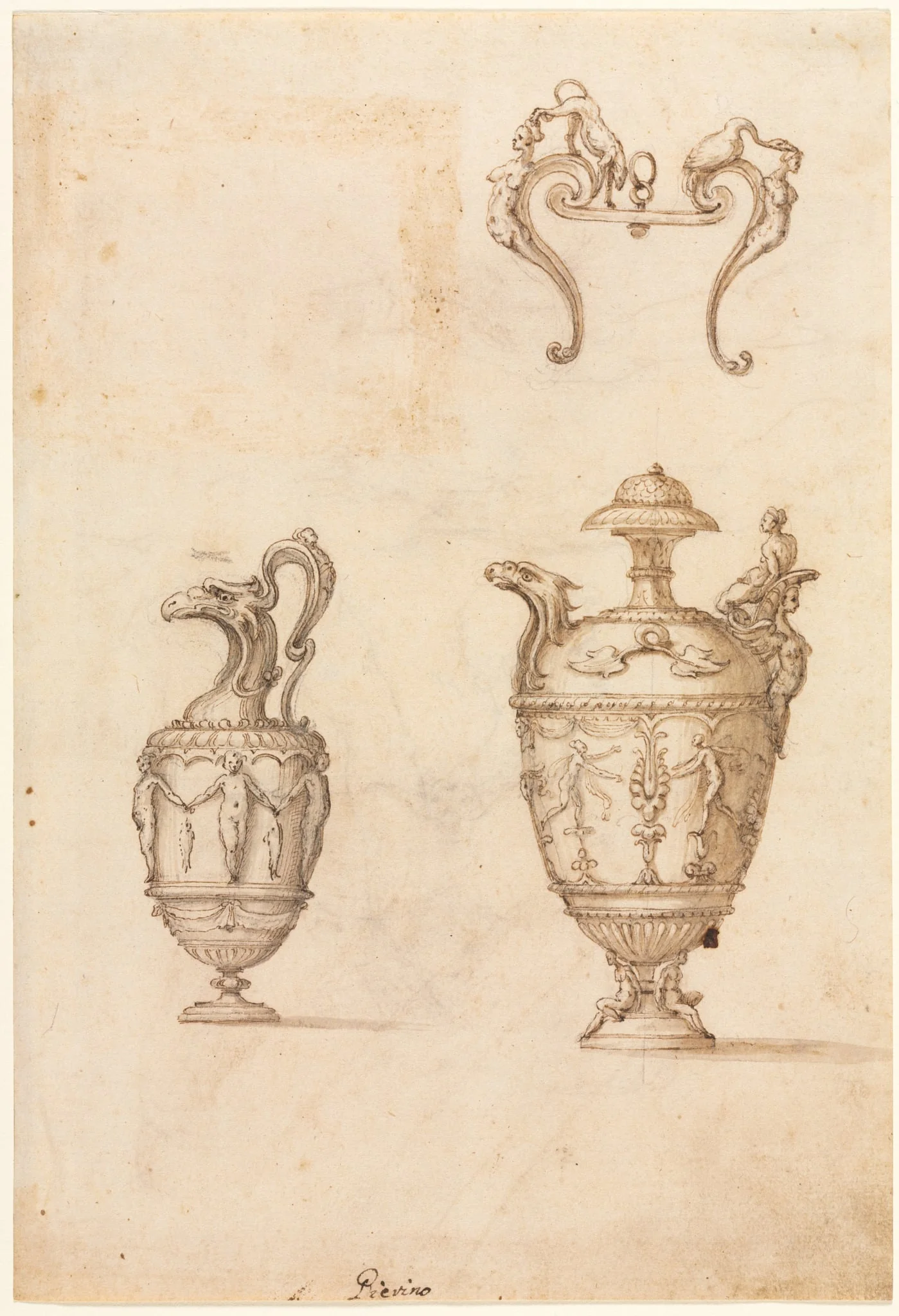 Design for Two Vases and an Ornament (recto), detail