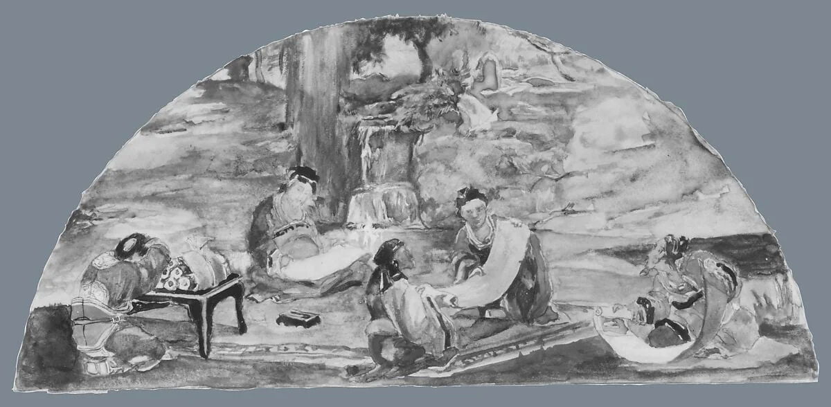The Recording of Precedents: Confucius and His Pupils Collate and Transcribe Documents in Their Favorite Grove; Color Study for Mural, Supreme Court Room, Minnesota State Capitol, Saint Paul, detail