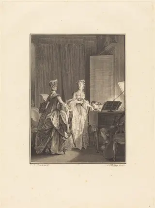 Il appliqua sur cette main un baiser que je sentis sur mon coeur, by Nicolas Delaunay, ink, 1777