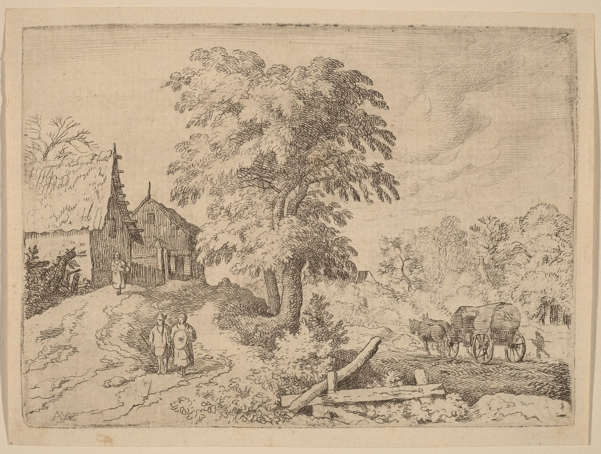 Cart with Two Draft Horses, detail