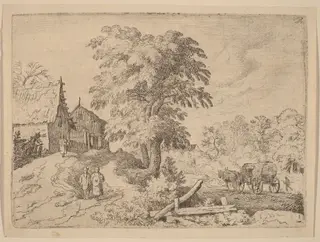 Cart with Two Draft Horses, by Allart van Everdingen, ink, 1650