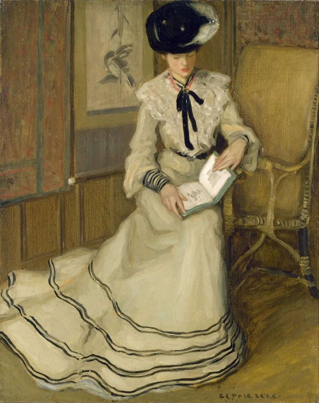 Girl Reading, by Frederick Carl Frieseke, oil, 1903