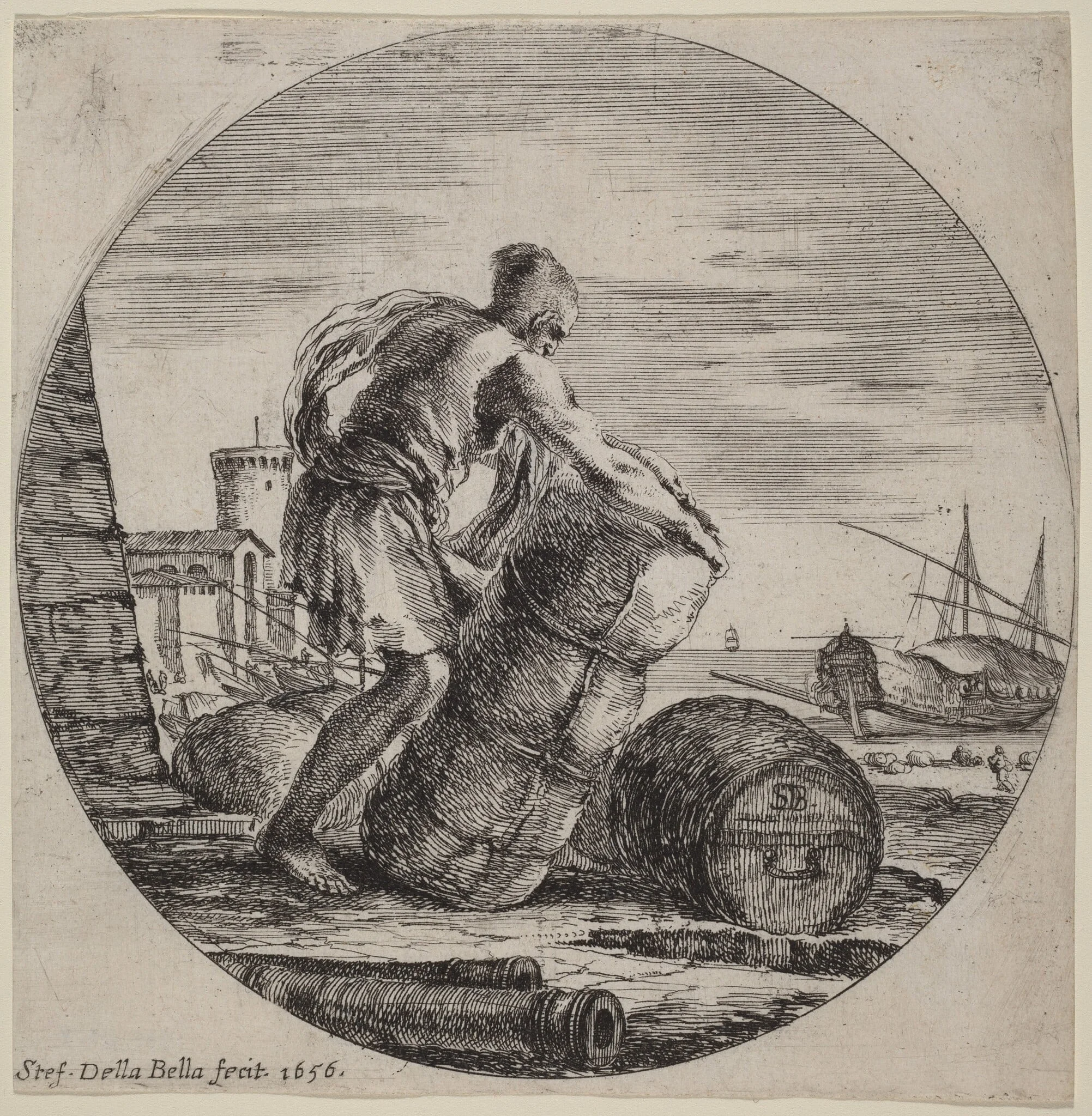 Galley Slave Hauling a Ship's Cargo, detail